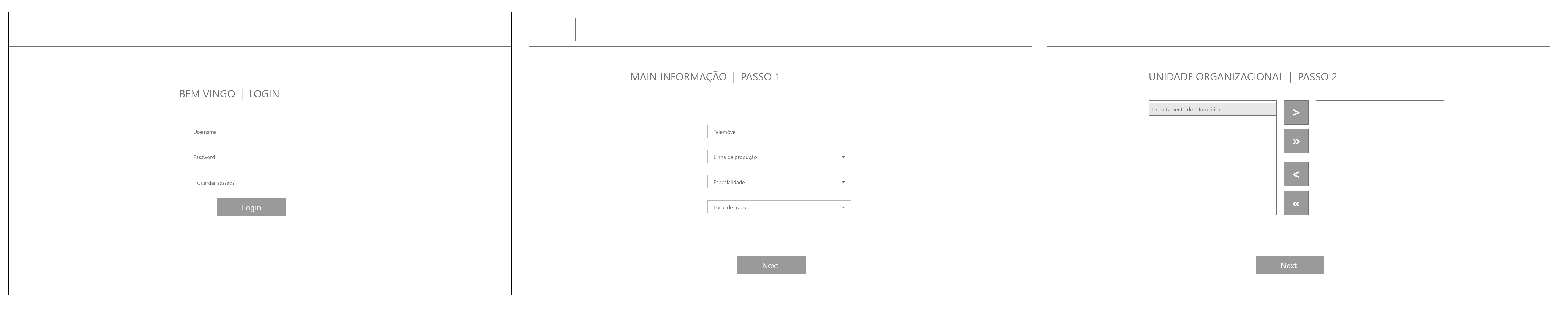 Login and onboarding wireframes